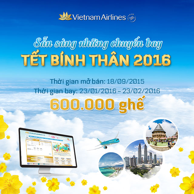 Hình ảnh vé máy bay Tết Bính Thân 2016 của Vietnam Airlines