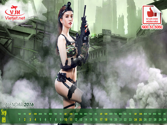 Hình ảnh Ngọc Trinh hóa nữ chiến binh trong bộ lịch Tết 2016