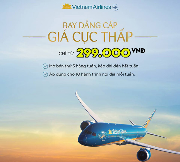 Hình ảnh vé máy bay khuyến mãi hè Vietnam Airlines chỉ từ 299K