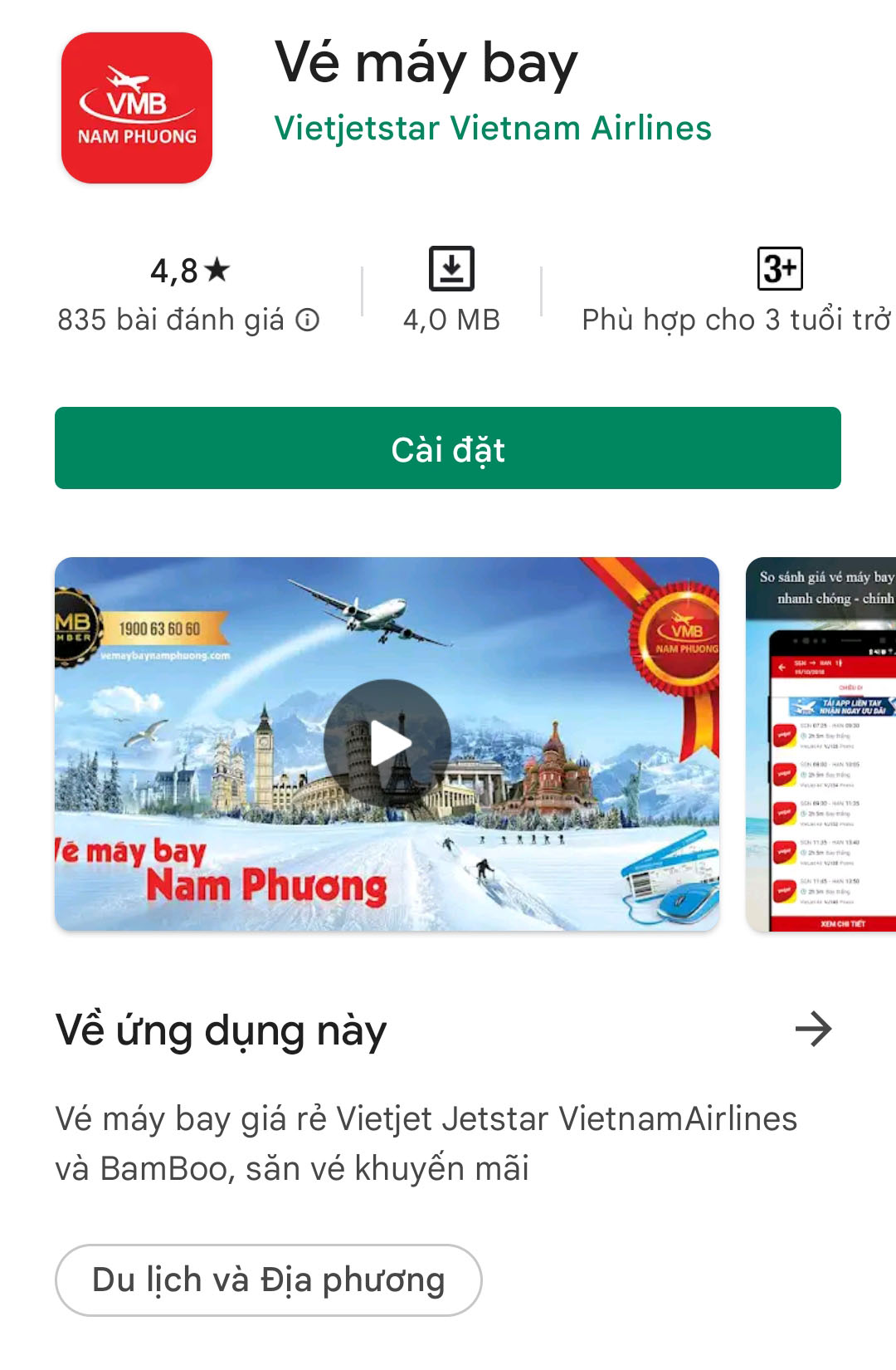 App vé máy bay Nam Phương