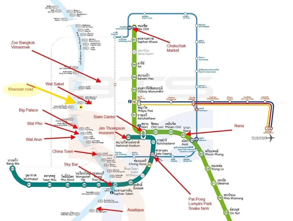 Bản đồ tàu điện BTS ở Bangkok, Thái Lan