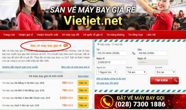 Săn vé máy bay giá rẻ tại Vietjet (.net)