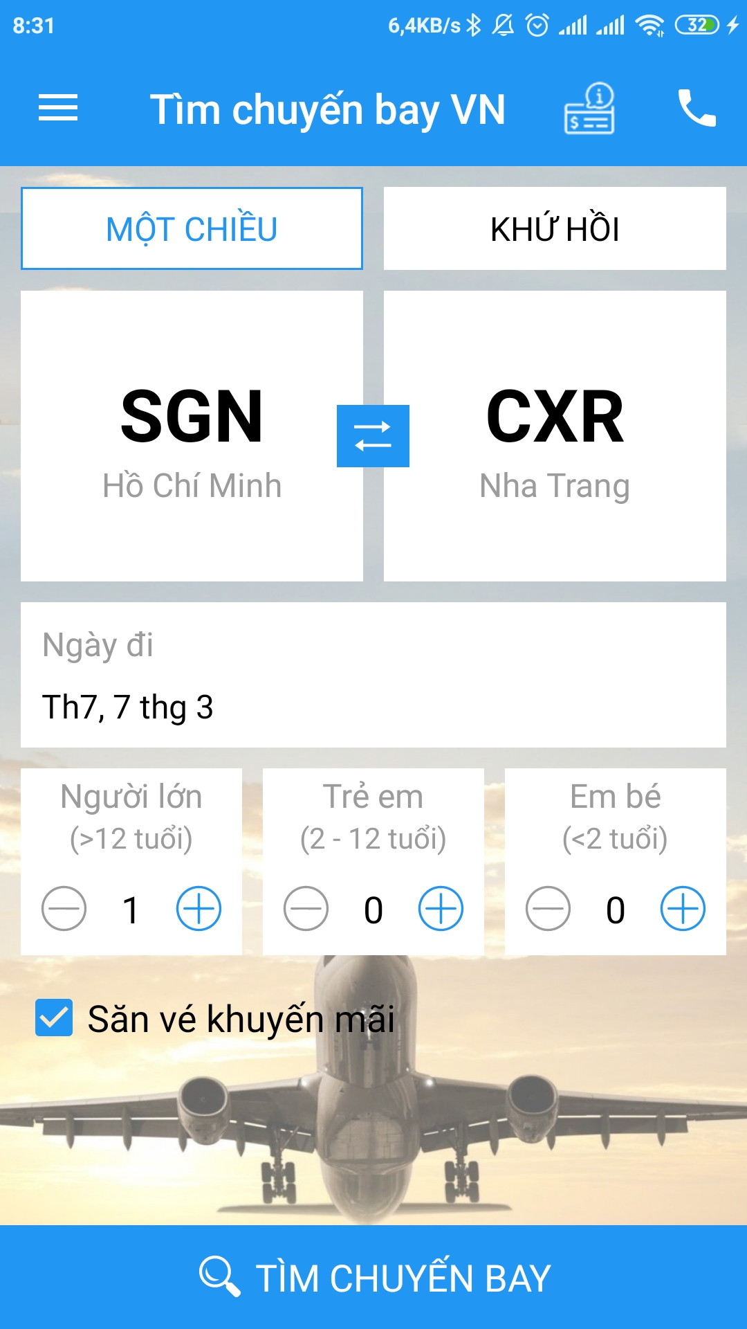 App tìm chuyến bay VN