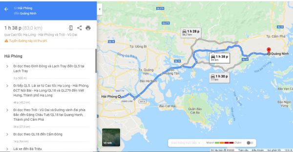 Từ Hải Phòng đi Quảng Ninh bao nhiêu km?