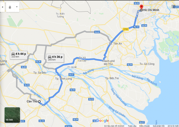 Quãng đường từ Cần Thơ đi Sài Gòn dài khoảng 170km