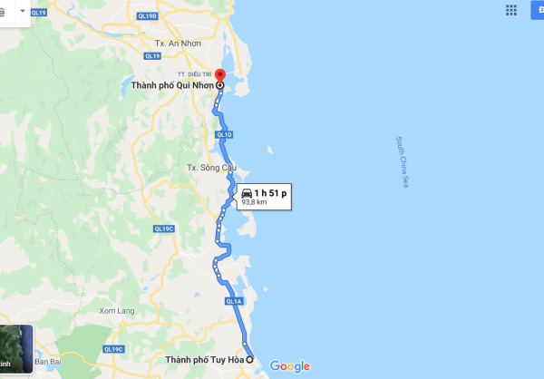 Từ Tuy Hòa đi Quy Nhơn bao nhiêu km