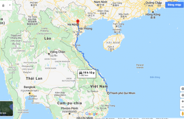 Quãng đường từ Quy Nhơn đi Hà Nội dài khoảng 340km