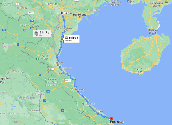 Theo Google Maps thì khoảng cách từ Hà Nội đến Đà Nẵng là 766km