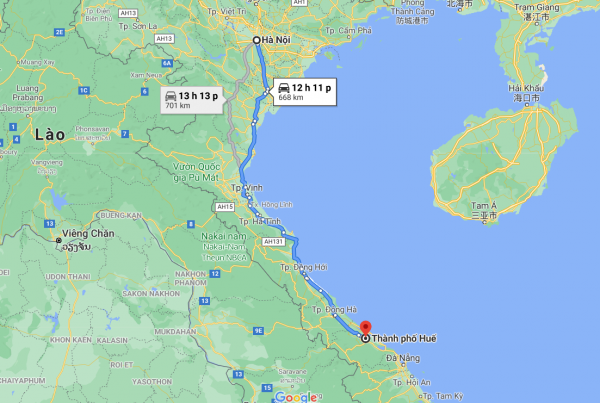 Theo Google Maps thì khoảng cách từ Hà Nội đến Huế là 668km