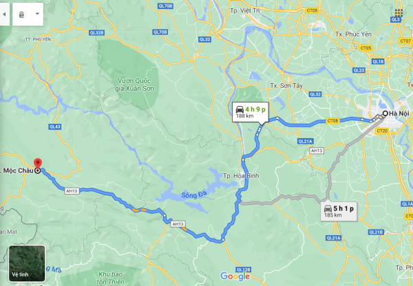 Quãng đường từ Hà Nội tới Mộc Châu dài khoảng 190km