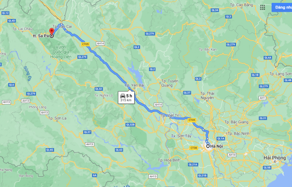 Theo Google Maps thì khoảng cách từ Hà Nội đến Sapa khoảng 315km
