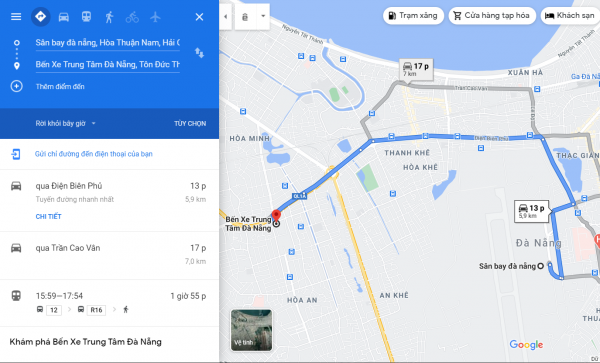 Khoảng cách từ sân bay Đà Nẵng đến bến xe Đà Nẵng