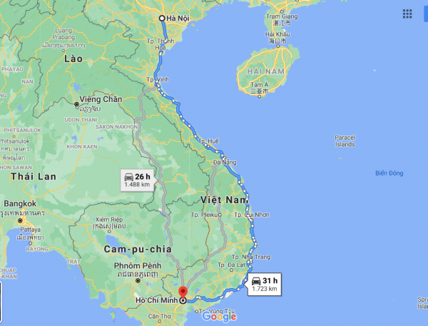 Từ Hà Nội đến Sài Gòn bao nhiêu km? 