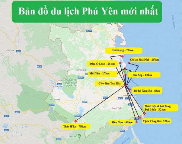 Bản đồ các điểm tham quan nổi tiếng ở Phú Yên