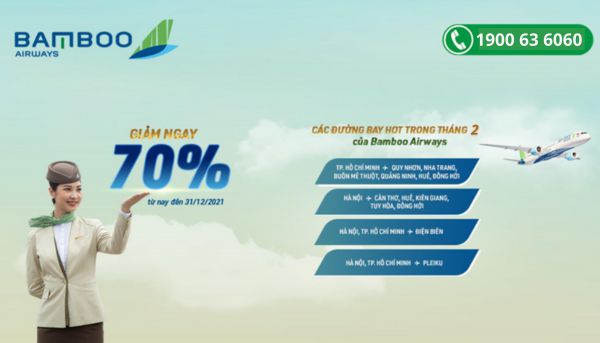 Bamboo Airways khuyến mãi cuối tuần giảm 70% giá vé