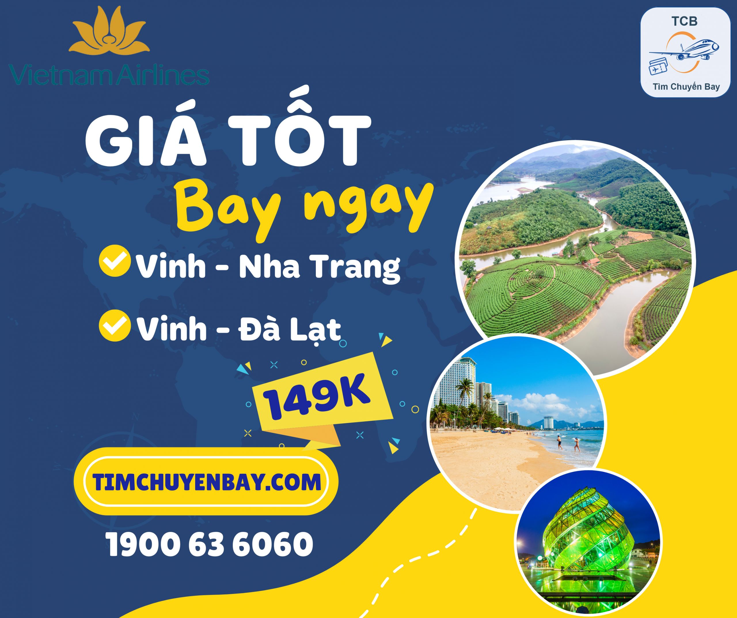 Vietnam Airlines khuyến mãi vé máy bay Vinh - Nha Trang/Đà Lạt chỉ từ 149k