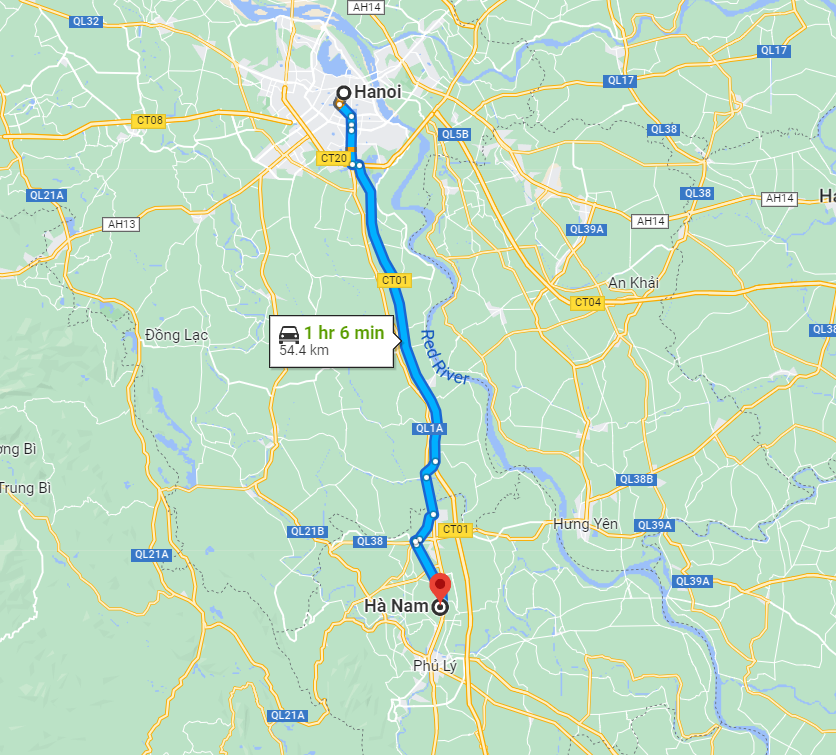 Quãng đường từ Hà Nội tới Hà Nam dài khoảng 54,2km 