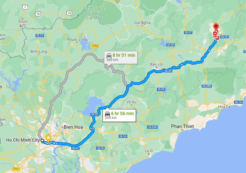 Khoảng cách từ Sài Gòn đến Đà Lạt bao nhiêu km?
