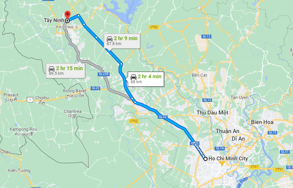 Khoảng cách từ Sài Gòn đến Tây Ninh bao nhiêu km?
