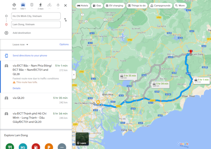 Khoảng cách từ Sài Gòn đến Lâm Đồng bao nhiêu km?