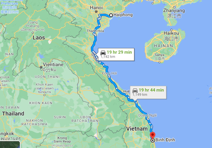 Khoảng cách từ Hải Phòng đến Bình Định bao nhiêu km?
