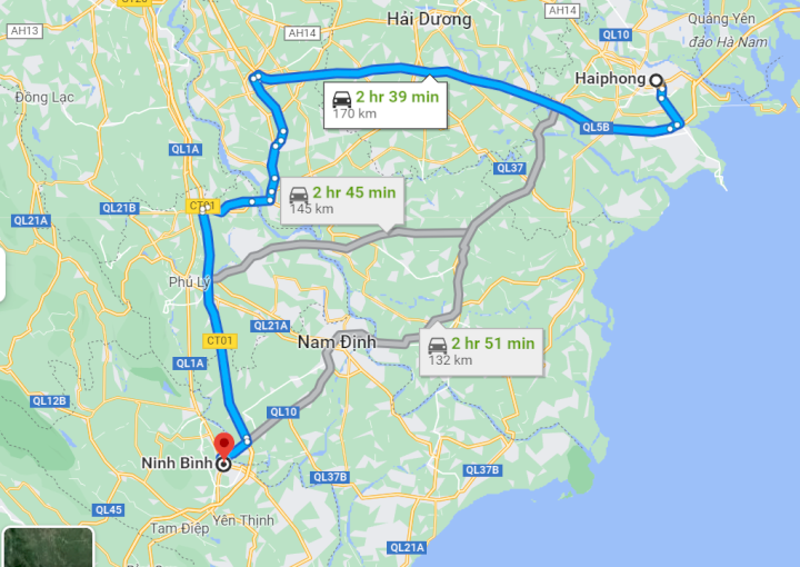 Khoảng cách từ Hải Phòng đến Ninh Bình bao nhiêu km?