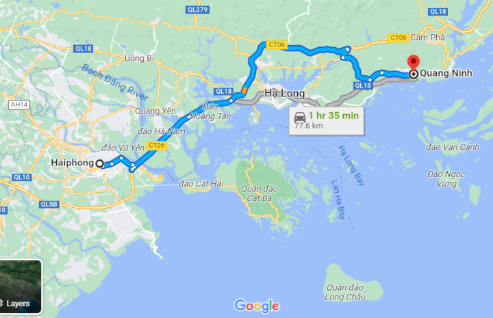 Khoảng cách từ Hải Phòng đi Quảng Ninh bao nhiêu km?