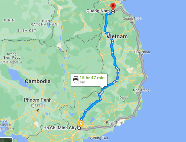 Khoảng cách từ Sài Gòn đi Quảng Nam bao nhiêu km?