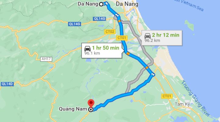 Khoảng cách từ Đà Nẵng đến Quảng Nam bao nhiêu km?