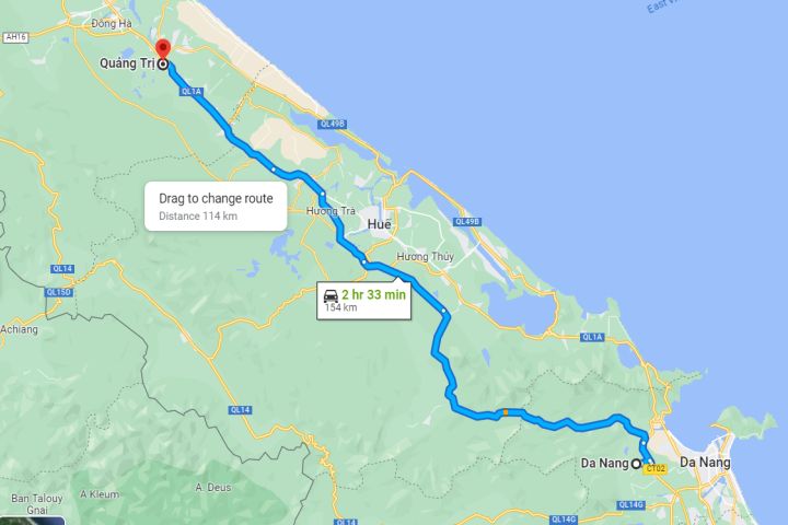 Khoảng cách từ Đà Nẵng đến Quảng Trị bao nhiêu km?