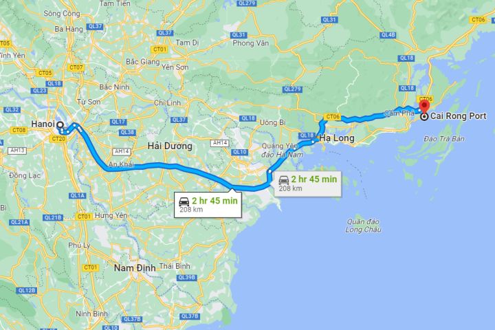 Khoảng cách từ Hà Nội đến Cô Tô bao nhiêu km?