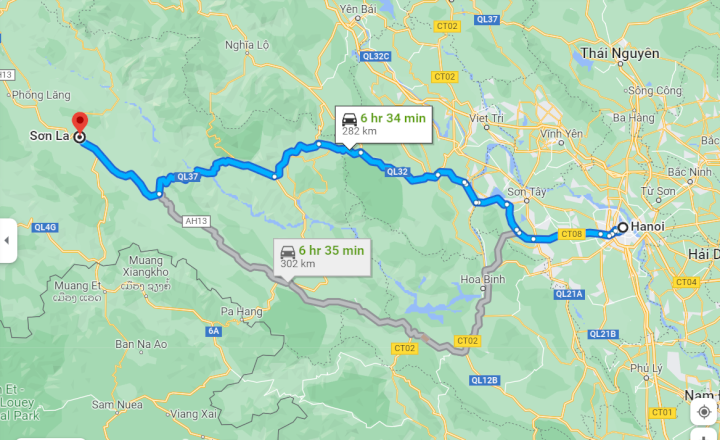 Khoảng cách từ Hà Nội đến Sơn La khoảng 282km đến 302km