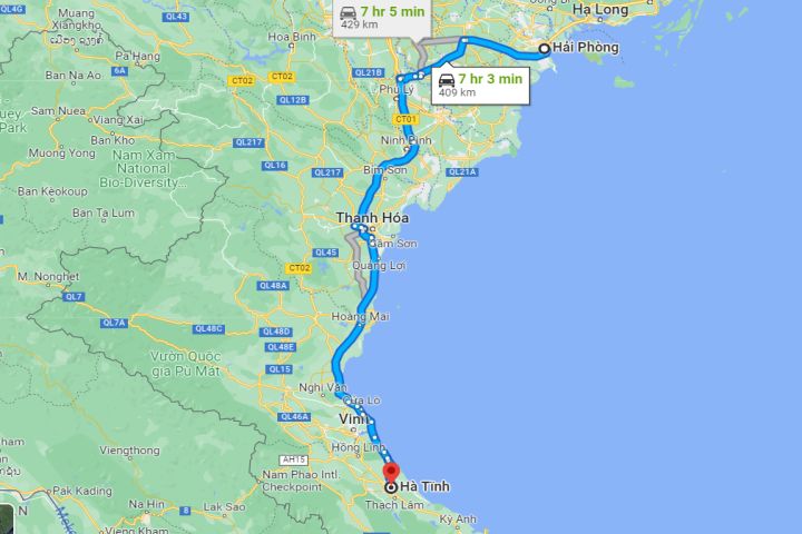 Hải Phòng đi Hà Tĩnh bao nhiêu km?